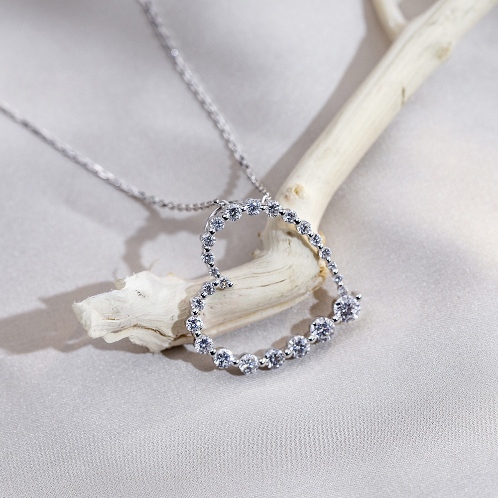 MSN-846 Customize Gradual change Heart shape Forever Love 18K solid gold Lab Diamond Necklace-Messi Jewelry 10