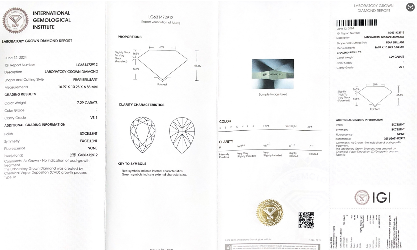 Berlian Makmal Bujur 7.29CT | Diperakui IGI | Boleh disesuaikan | Barang Kemas Messi 8