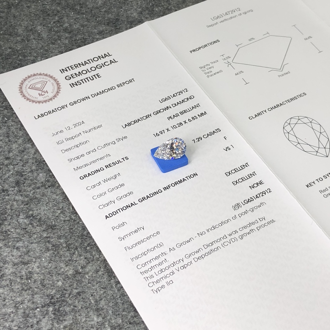 Berlian Makmal Bujur 7.29CT | Diperakui IGI | Boleh disesuaikan | Barang Kemas Messi 7