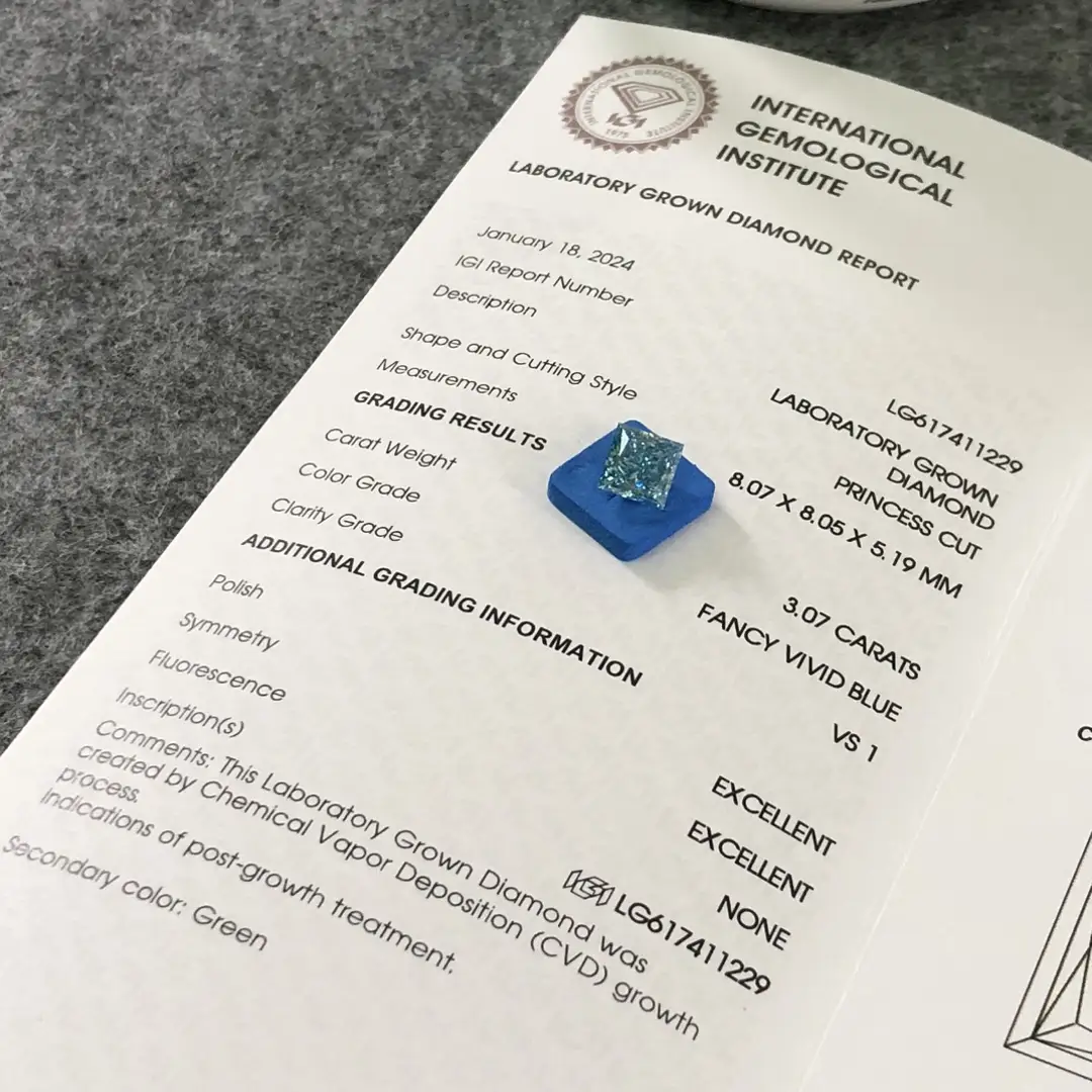 Customize Cut Princess 3.07CT VS1 Lab Grown Blue Diamond - Messi Jewelry 4