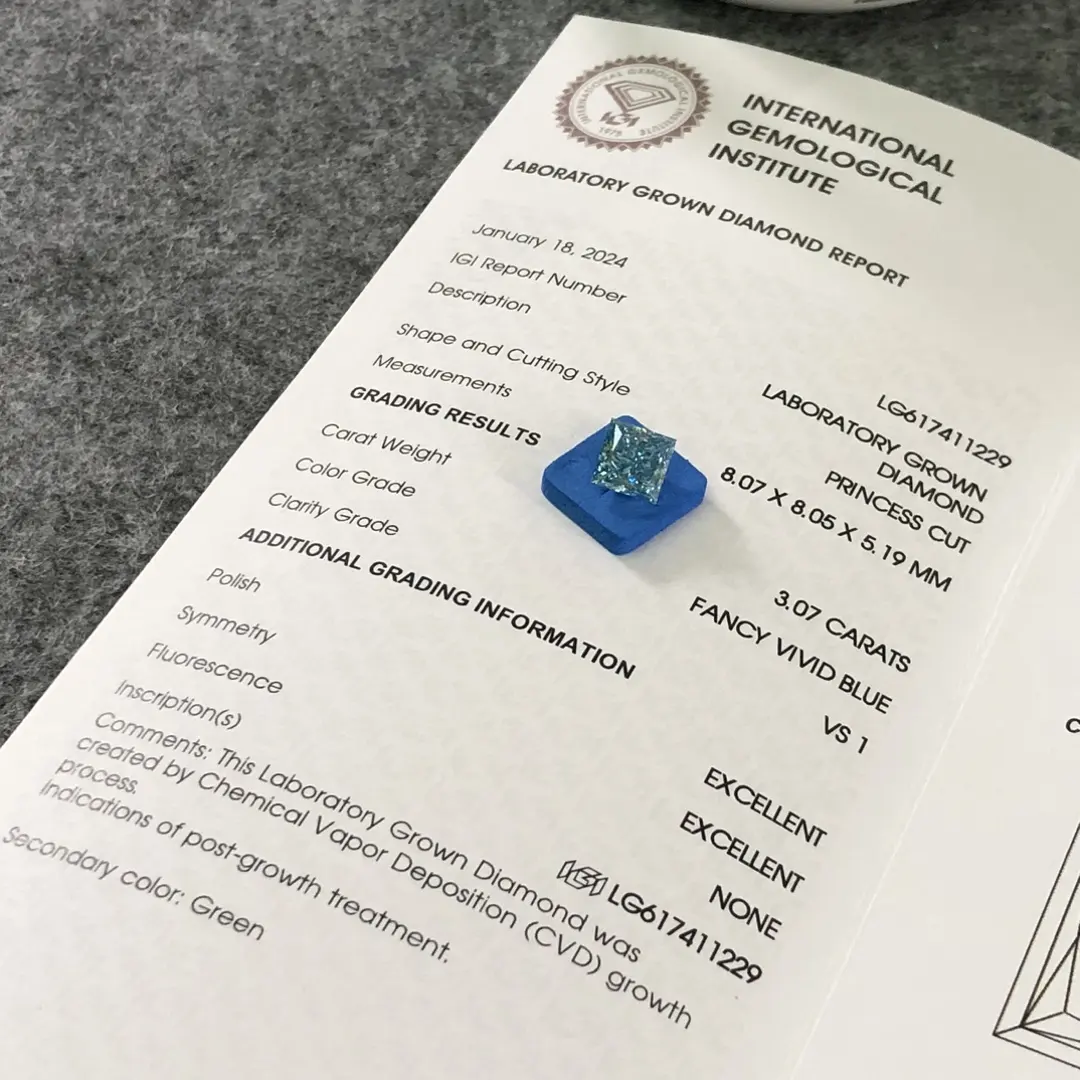 Customize Cut Princess 3.07CT VS1 Lab Grown Blue Diamond - Messi Jewelry 4