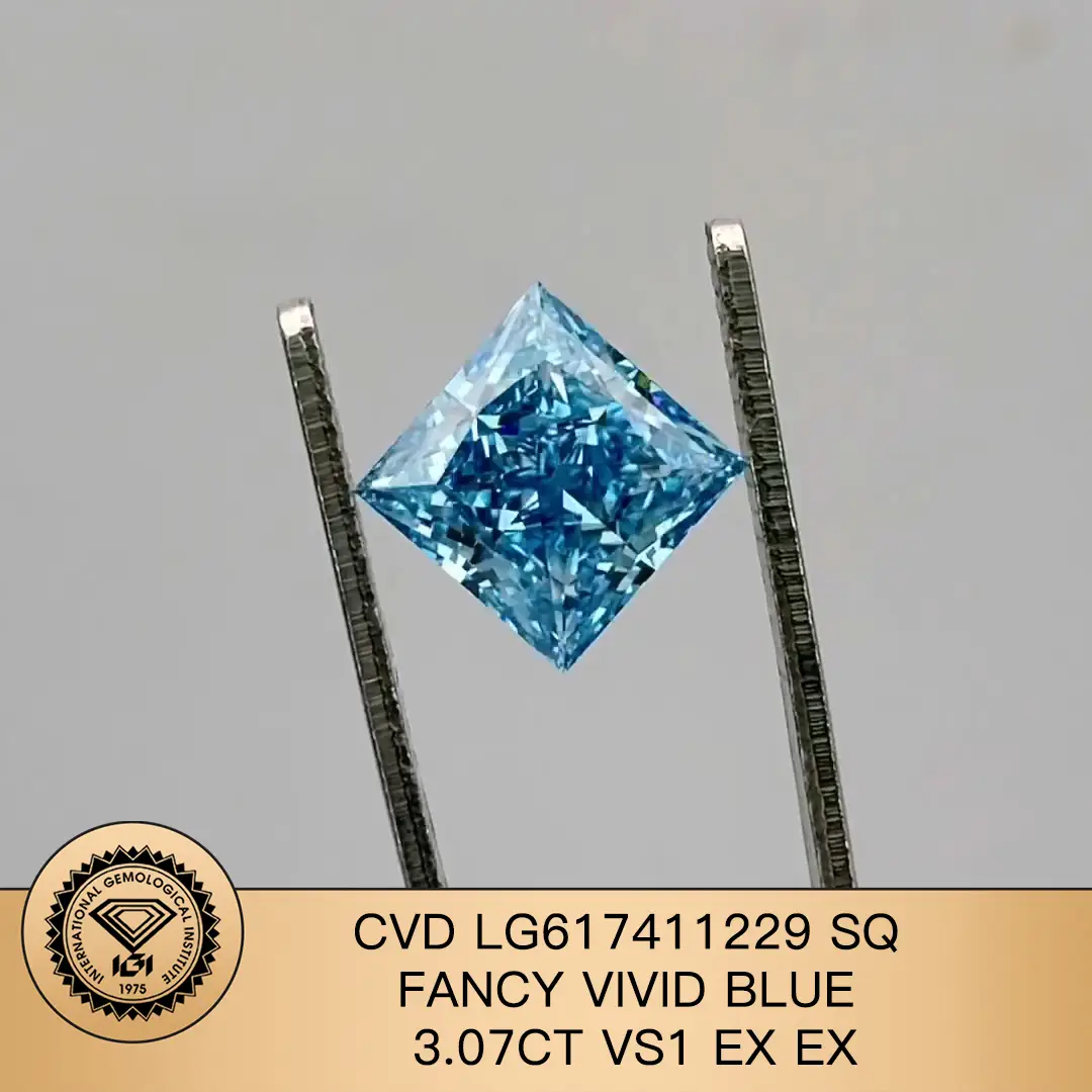 Customize Cut Princess 3.07CT VS1 Lab Grown Blue Diamond - Messi Jewelry 5
