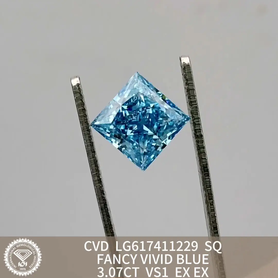 Customize Cut Princess 3.07CT VS1 Lab Grown Blue Diamond - Messi Jewelry 6