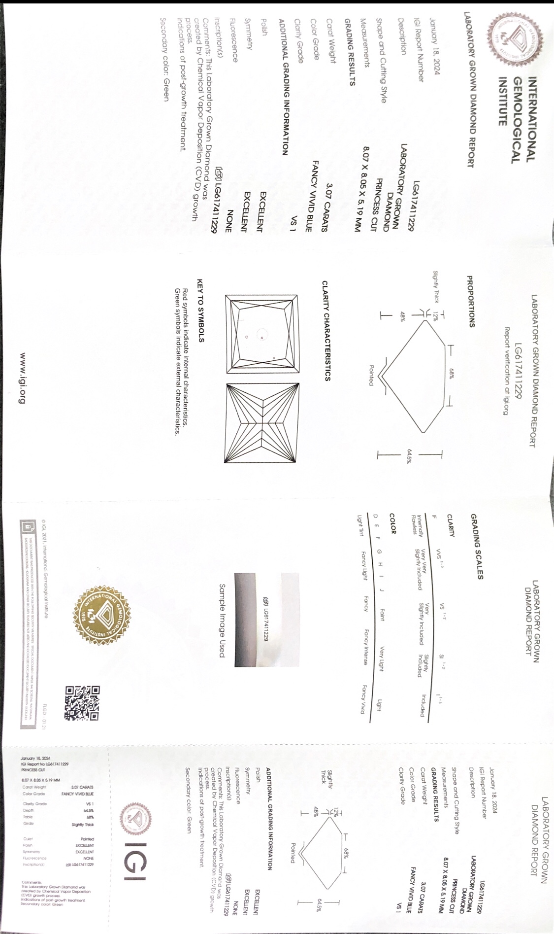 Messi Jewelry Customize Cut PRrincess 3.07CT VS1  EX EX Fancy Intense Blue Lab Diamond LG617411229 Christmas Gift 9