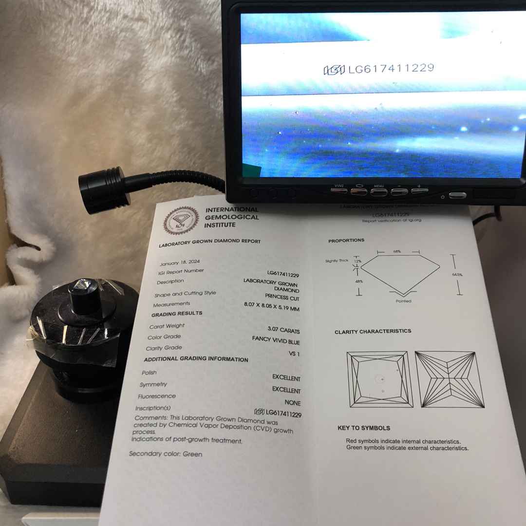 Messi Jewelry Customize Cut PRrincess 3.07CT VS1  EX EX Fancy Intense Blue Lab Diamond LG617411229 Christmas Gift 13