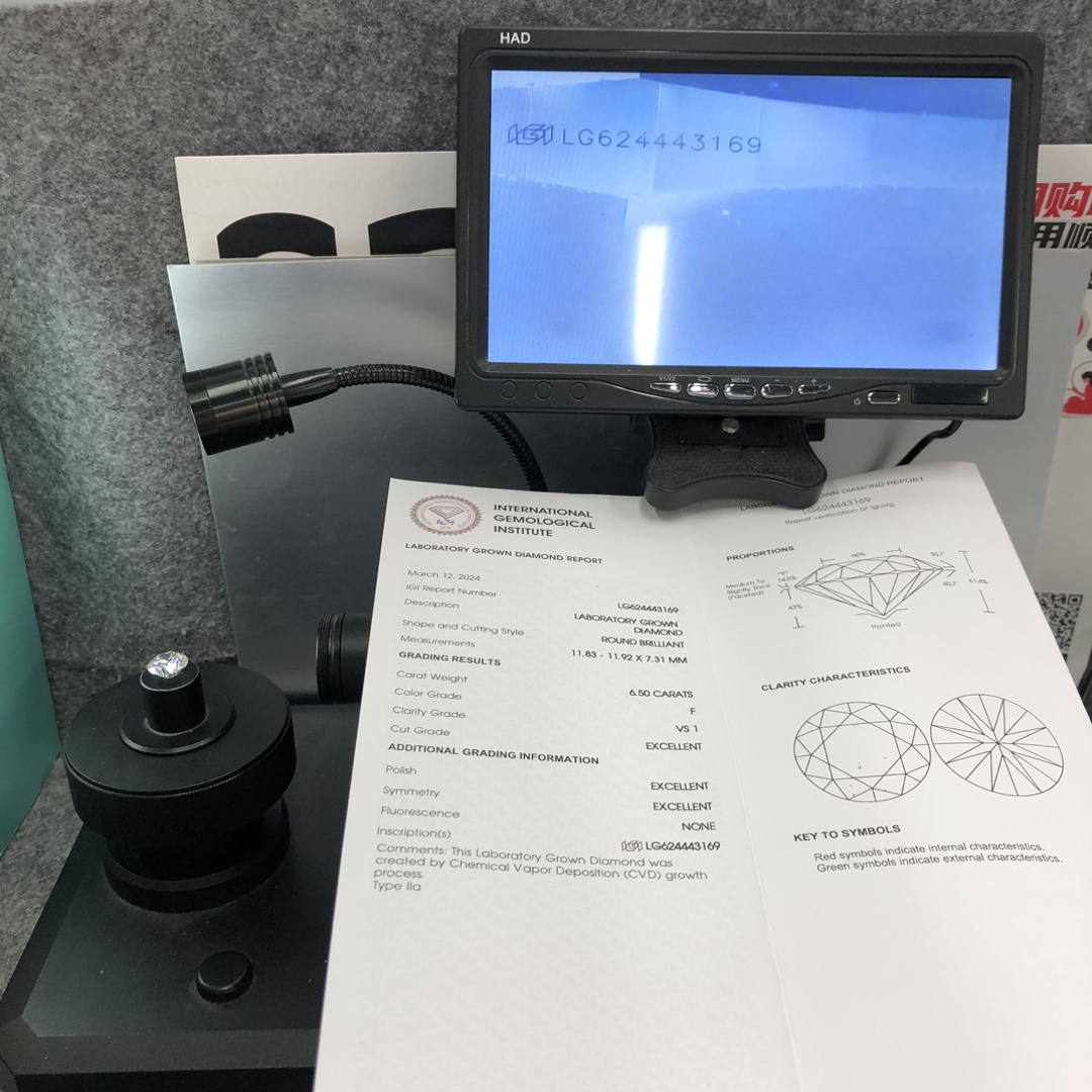 IGI Round Brilliant 6.50 CT F VS1 3EX Lab Grown Diamond CVD LG624443169 12