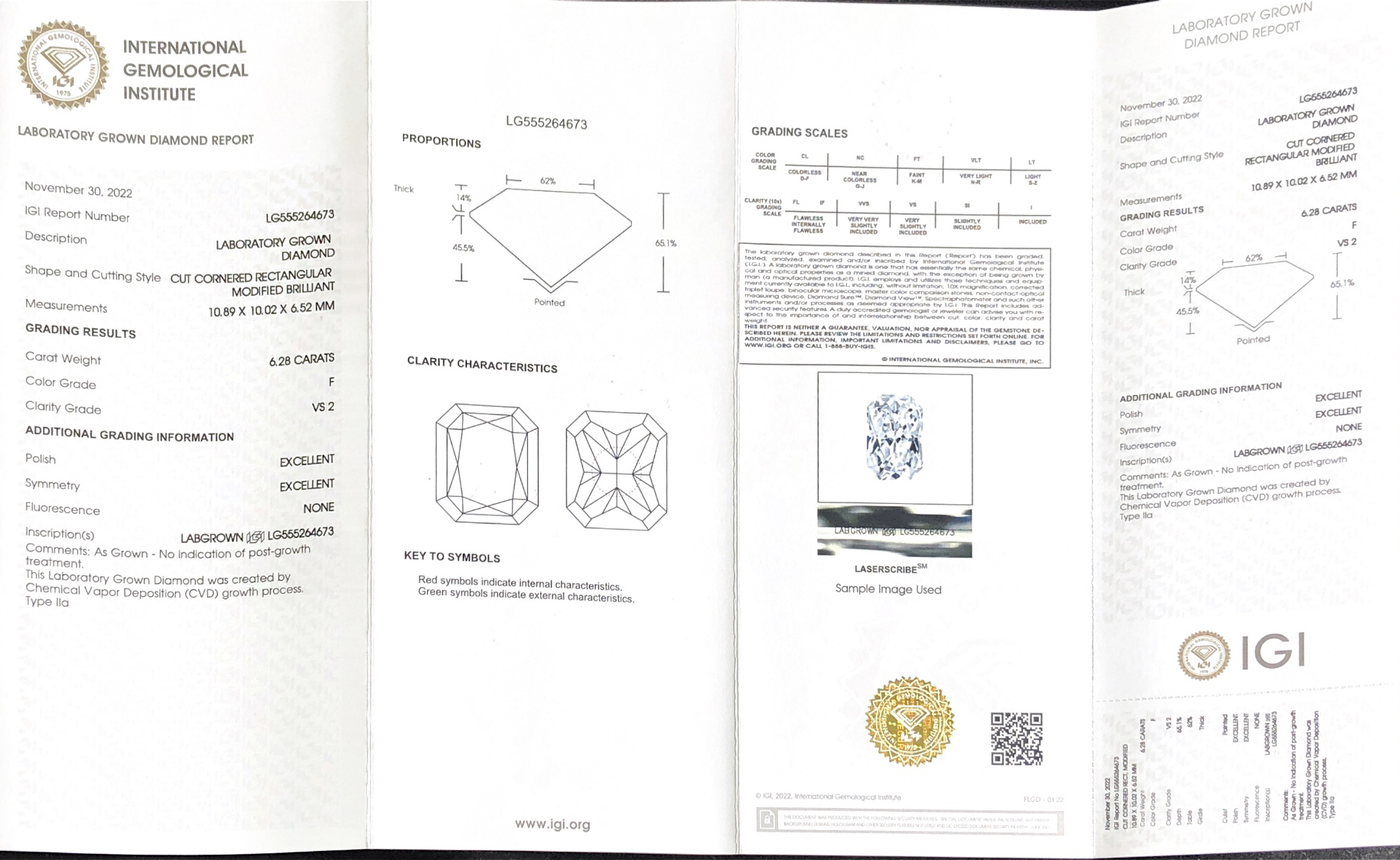 Mga alahas sa Messi CUT CORNERED RECTANGULAR MODIFIED BRILLIANT6.28CT F VS2 2EX CVD LG555264673 7