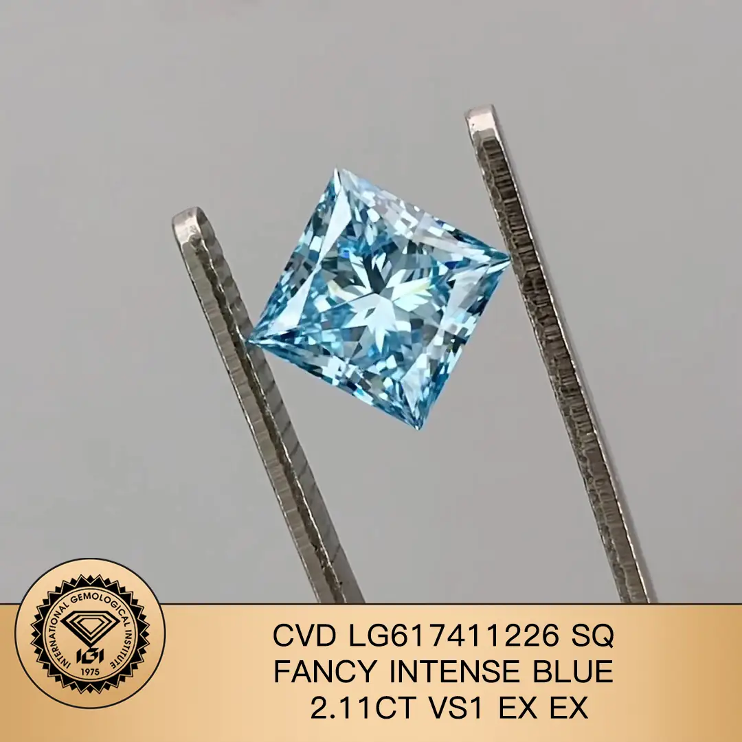 Messi Jewelry Princess Cut 2.11ct vs1 Ex Ex Fancy Intense Blue CVD Lab Diamond con certificato IGI LG617411228 1