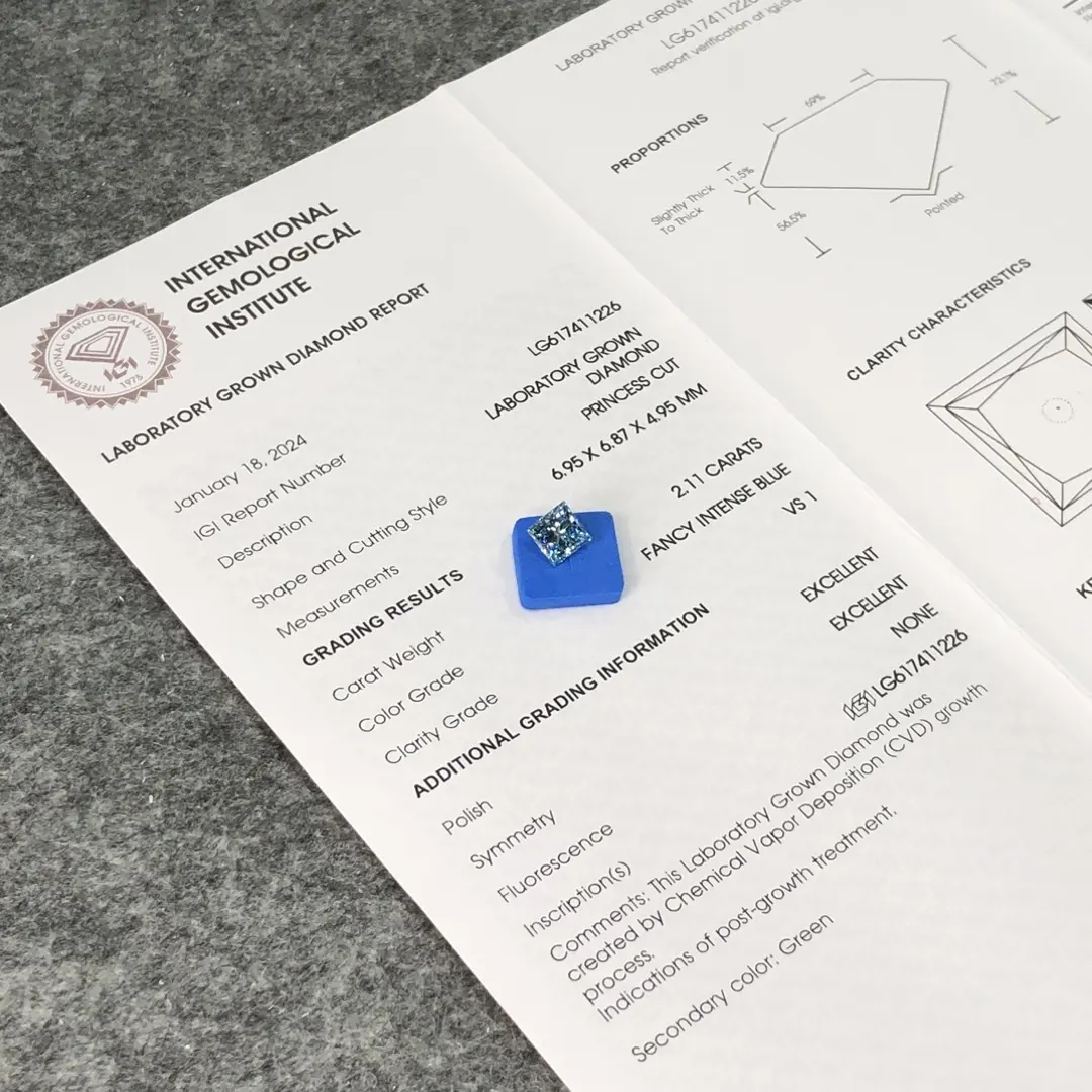 Princess Lab Diamond with IGI Certificate - Messi Jewelry 4