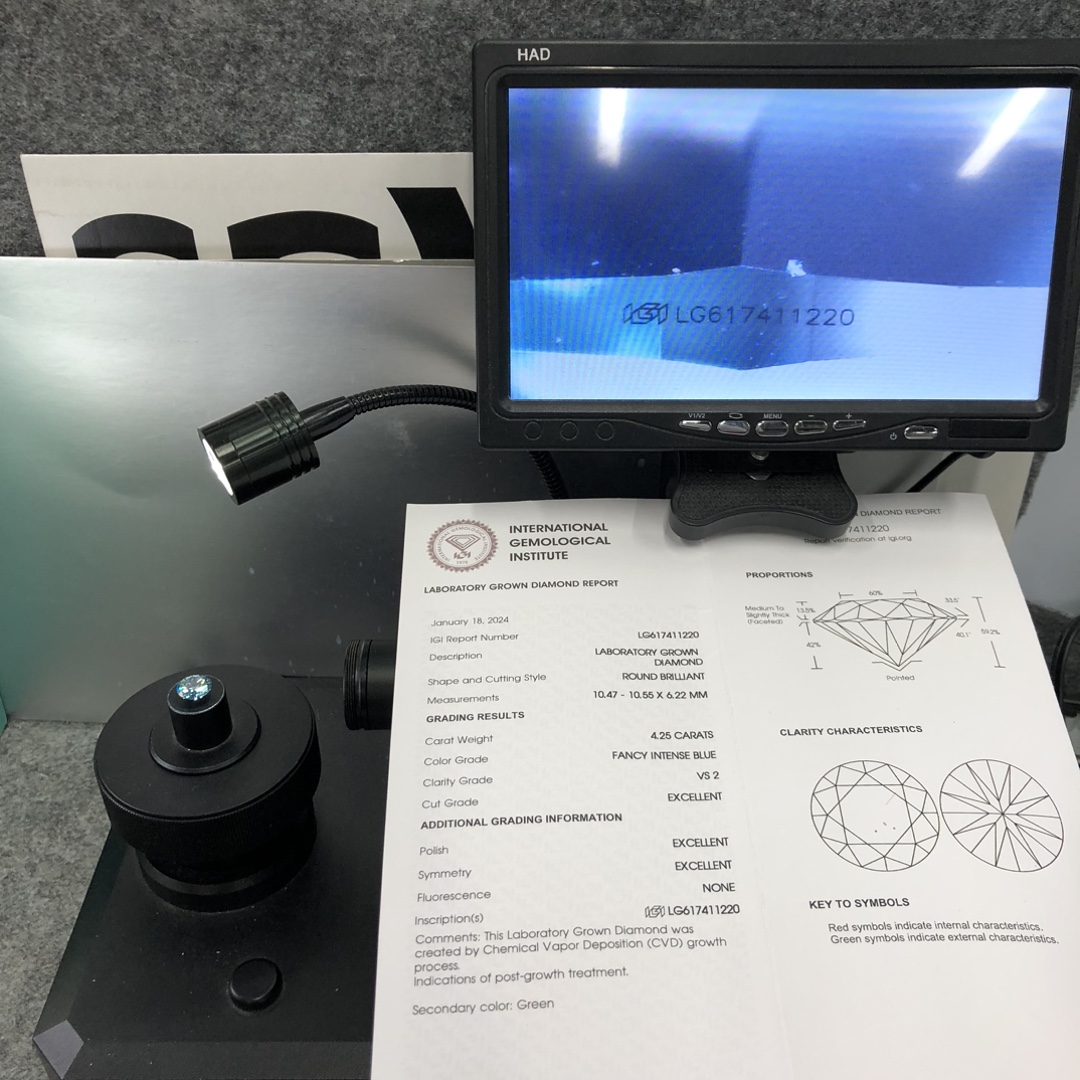 Ang Messi Alahas Ipasibo ang Guntinga nga Round 4.25CT VS2 EX EX EX Fancy Intense Blue Lab Diamond LG617411220 Regalo sa Pasko 13