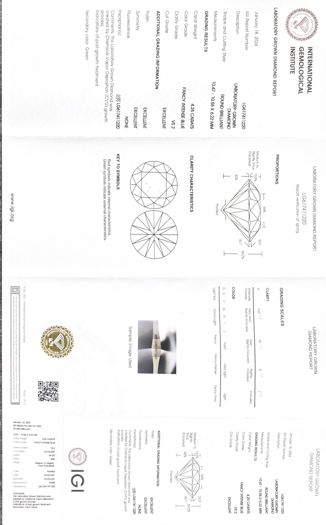 Ang Messi Alahas Ipasibo ang Guntinga nga Round 4.25CT VS2 EX EX EX Fancy Intense Blue Lab Diamond LG617411220 Regalo sa Pasko 9