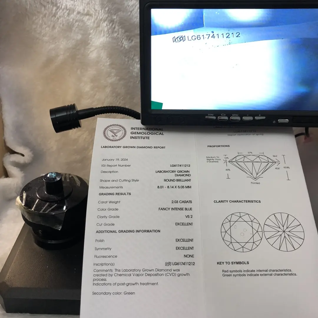 IGI Certified 2.01CT Round Cut Lab Diamond 3