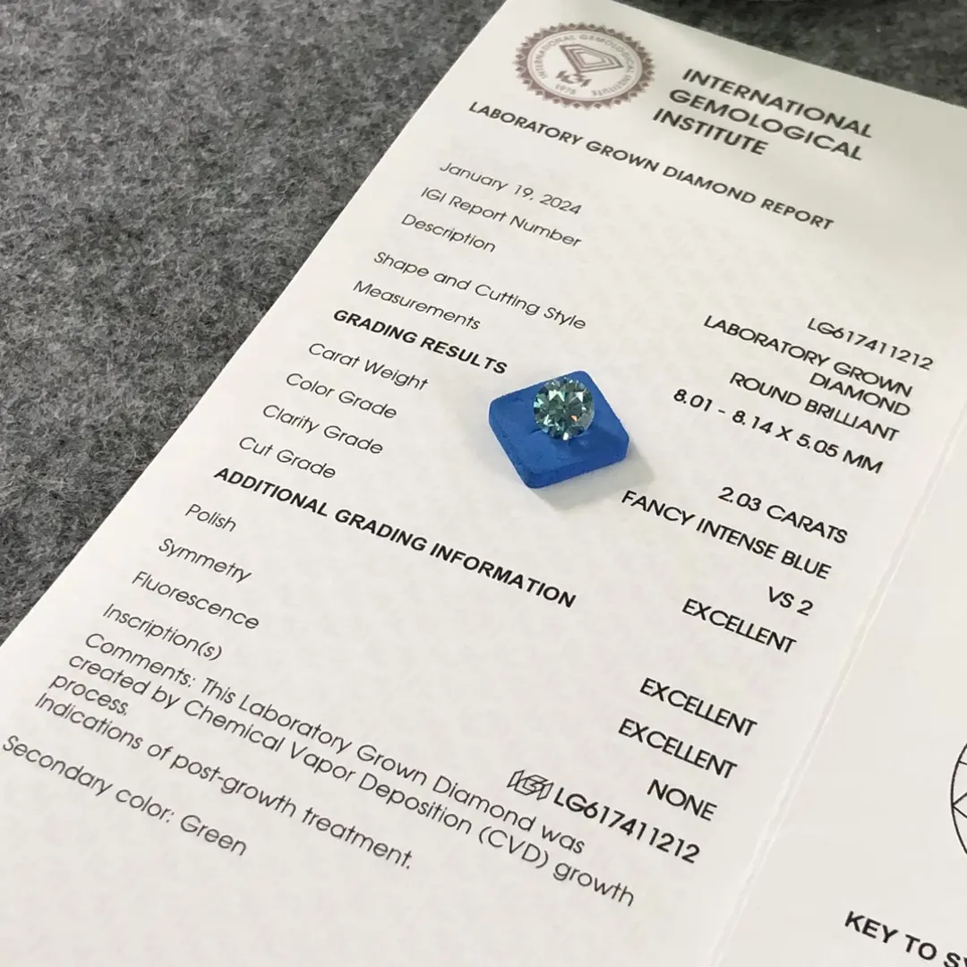 IGI Certified 2.01CT Round Cut Lab Diamond 4