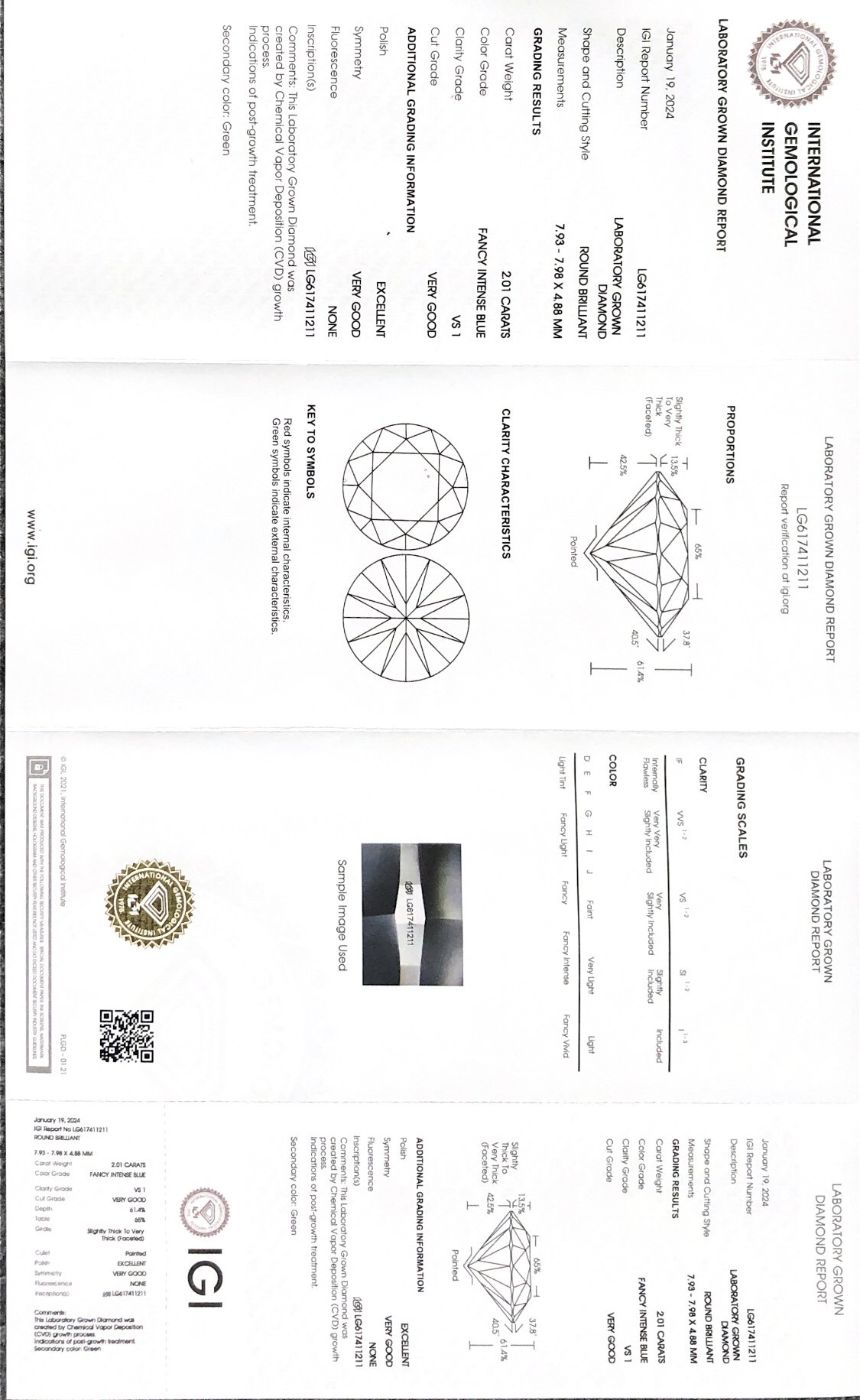 Barang Kemas Messi Menyesuaikan Potongan Pusingan 2.01CT VS1 VG EX EX Berlian Makmal Biru Intense Fancy LG617411211 Hadiah Krismas 9