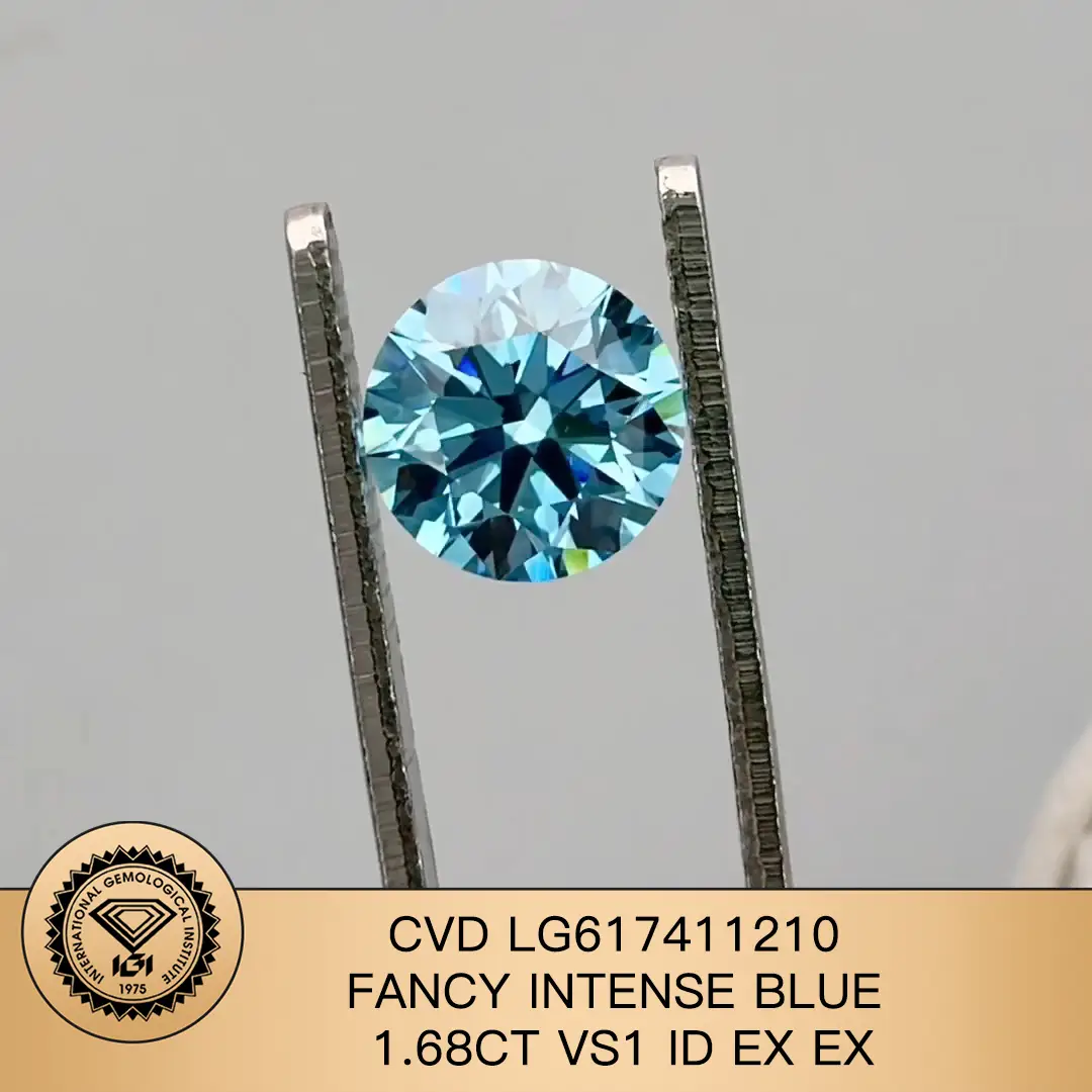 Messi gioielli rotondi taglio 1.68ct vs1 Id ex ex fantasia Blue CVD Lab Diamond con certificato IGI LG617411210 1