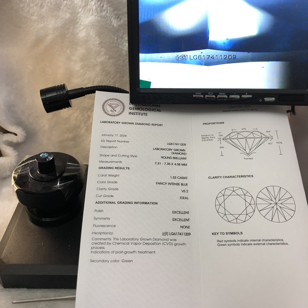 Ang Messi Alahas Ipasibo ang Guntinga nga Round 1.53CT VS2 ID EX EX Fancy Intense Blue Lab Diamond LG617411209 Regalo sa Pasko 13