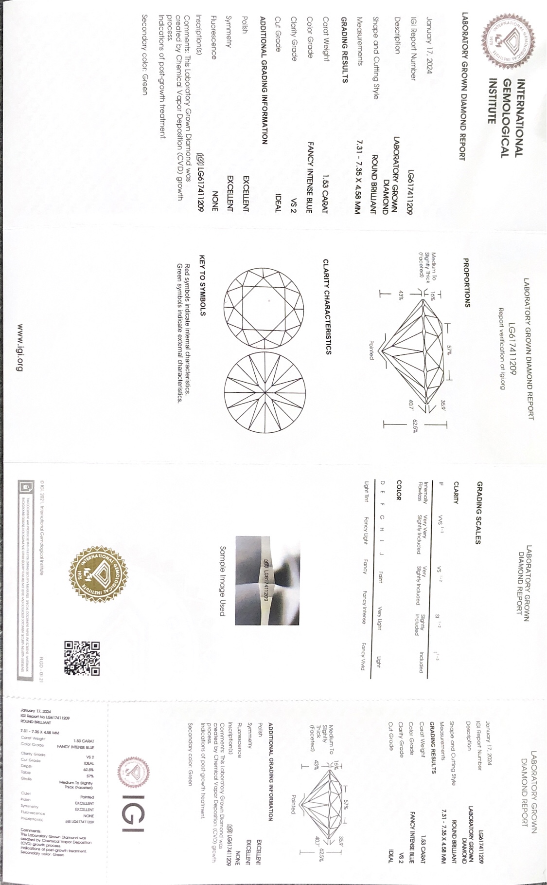 Ang Messi Alahas Ipasibo ang Guntinga nga Round 1.53CT VS2 ID EX EX Fancy Intense Blue Lab Diamond LG617411209 Regalo sa Pasko 9