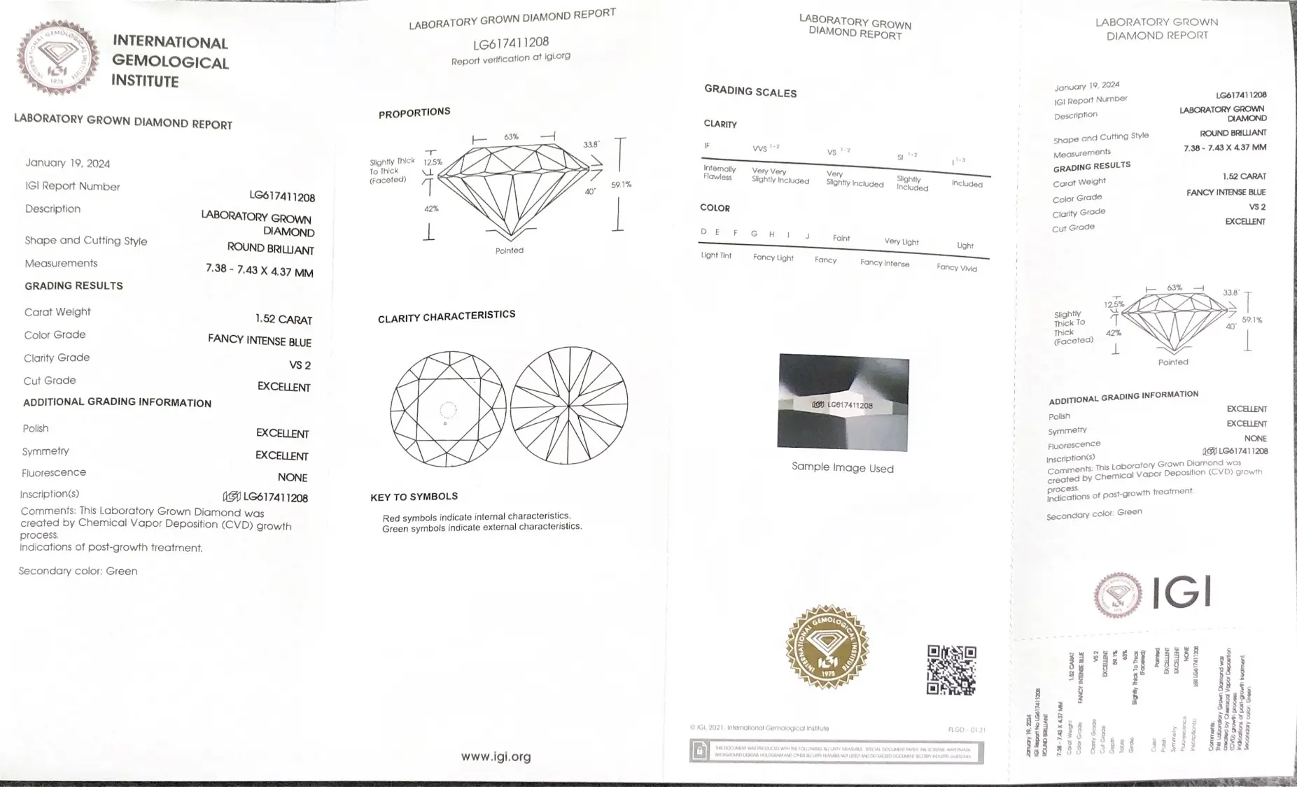 1.52CT Round Blue Lab Diamond - IGI Certified 3