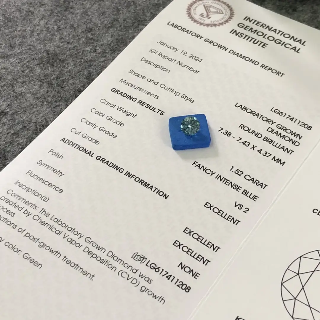 1.52CT Round Blue Lab Diamond - IGI Certified 4
