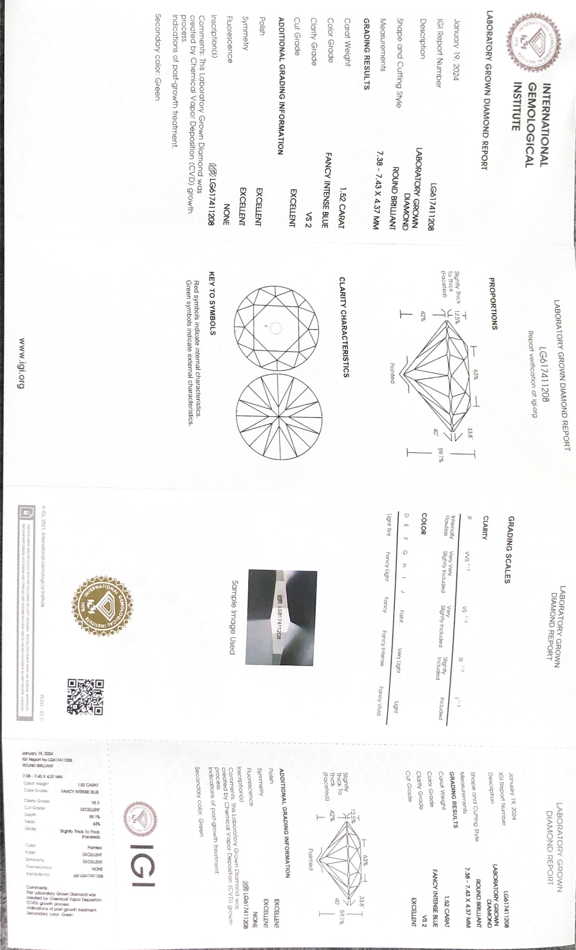 1.52CT Round Blue Lab Diamond - IGI Certified 9