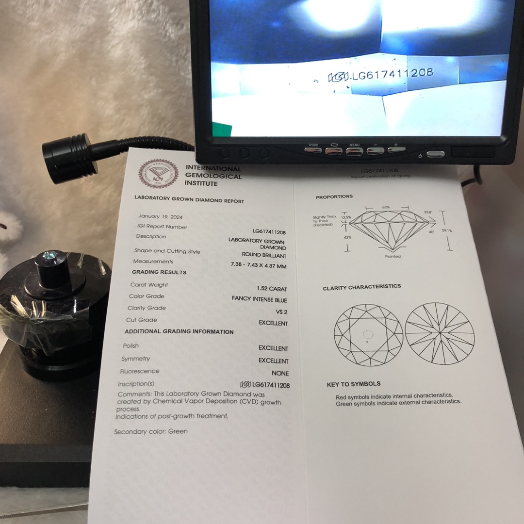 1.52CT Round Blue Lab Diamond - IGI Certified 13