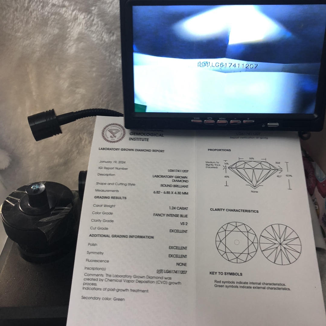 Messi Jewelry Round Cut 1.24CT VS2 EX EX EX Fancy Intense Blue Lab Diamond nga adunay IGI Certificate LG617411207 13