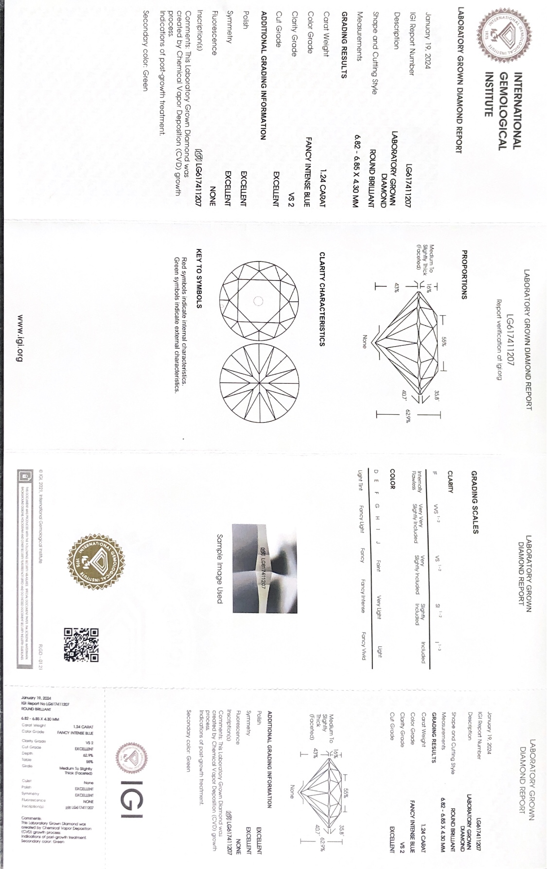Messi Jewelry Round Cut 1.24CT VS2 EX EX EX Fancy Intense Blue Lab Diamond nga adunay IGI Certificate LG617411207 9