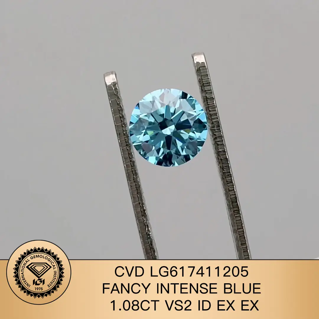 IGI Lab Grown Diamond CVD LG617411205 Fancy Intense Blue Round 1.08Ct vs2 Id Ex Ex 1