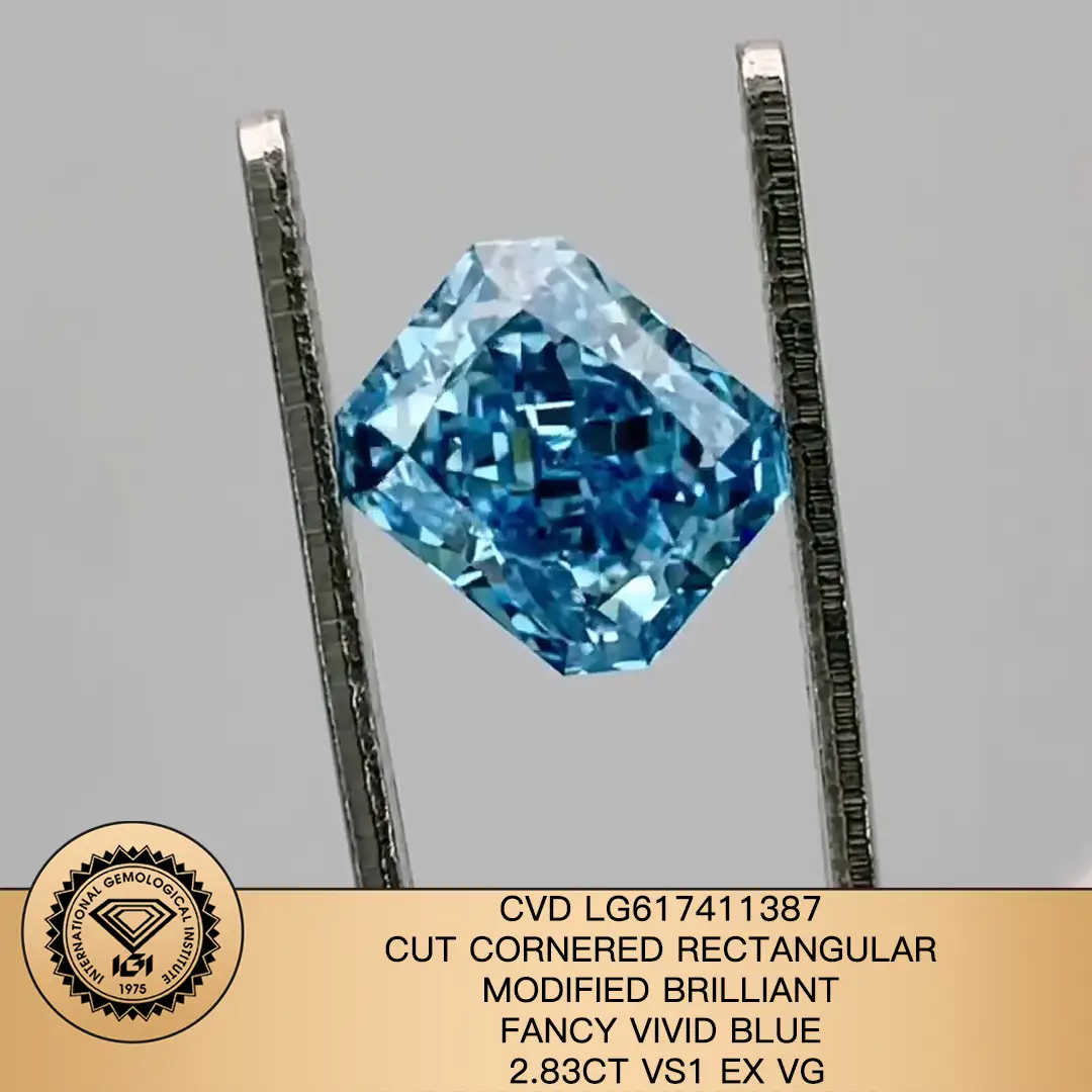 Messi Jewelry Lab Diamond Radiant Cut Fancy Vivid Blue 2,83ct Vs1 CVD LG617411387 1