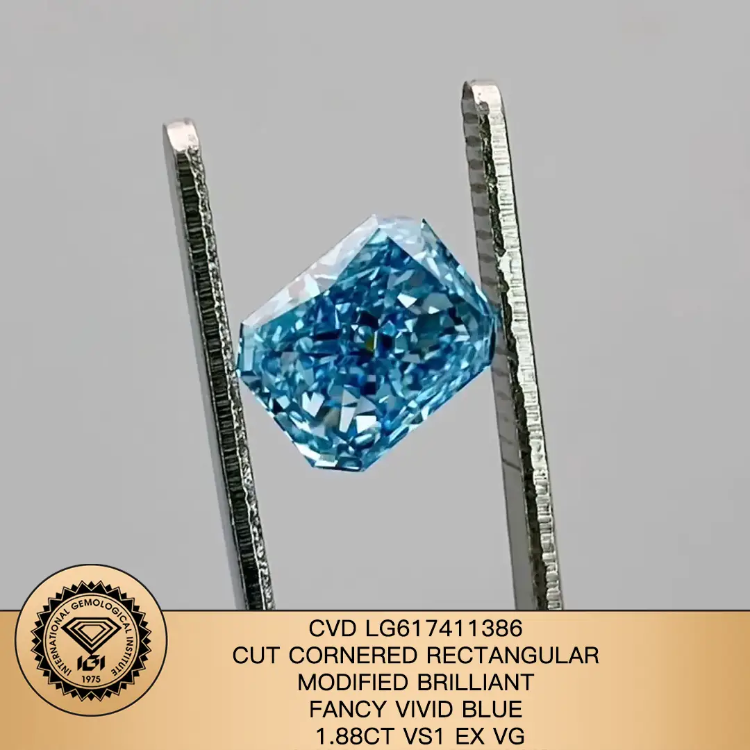Messi Jewelry Lab Diamond Radiant Cut Fancy Vivid Blue 1,88Ct Vs1 CVD LG617411386 1