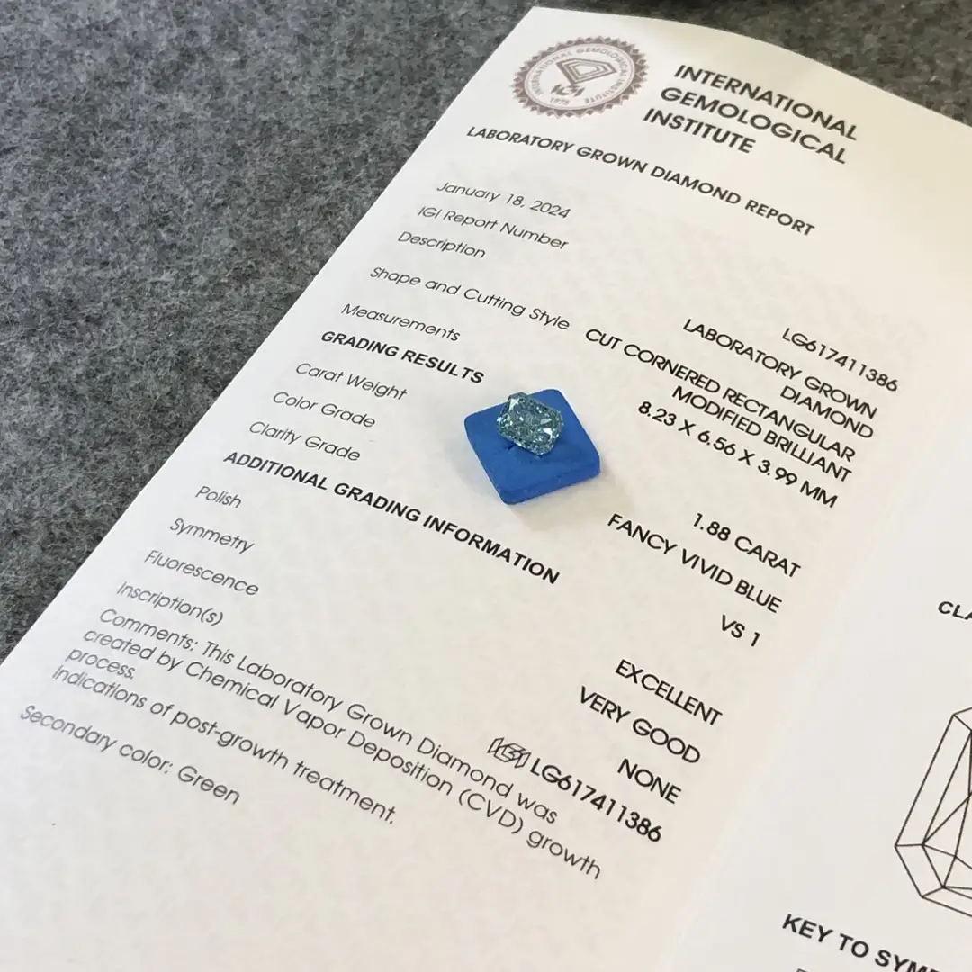 Lab Grown Fancy Diamond - Messi Jewelry Radiant Cut Blue 1.88CT 5
