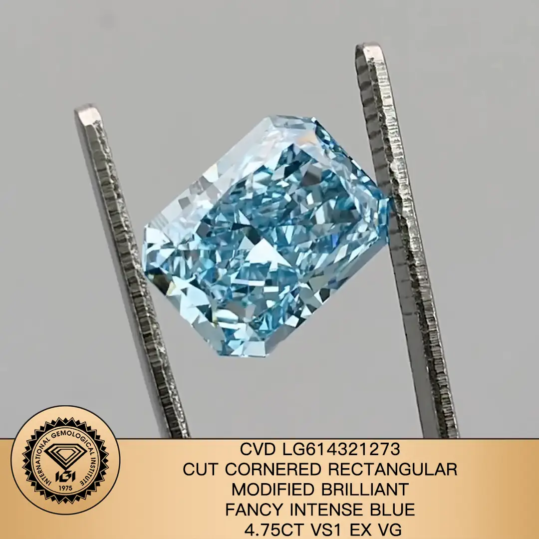 4,75 CT CVD CVD RECTALGLE ANGOLATO MODIFICATO MODIFICATO MANTASTICO BLU Blue Lab Diamond VS1 EX VG LG614321273 1