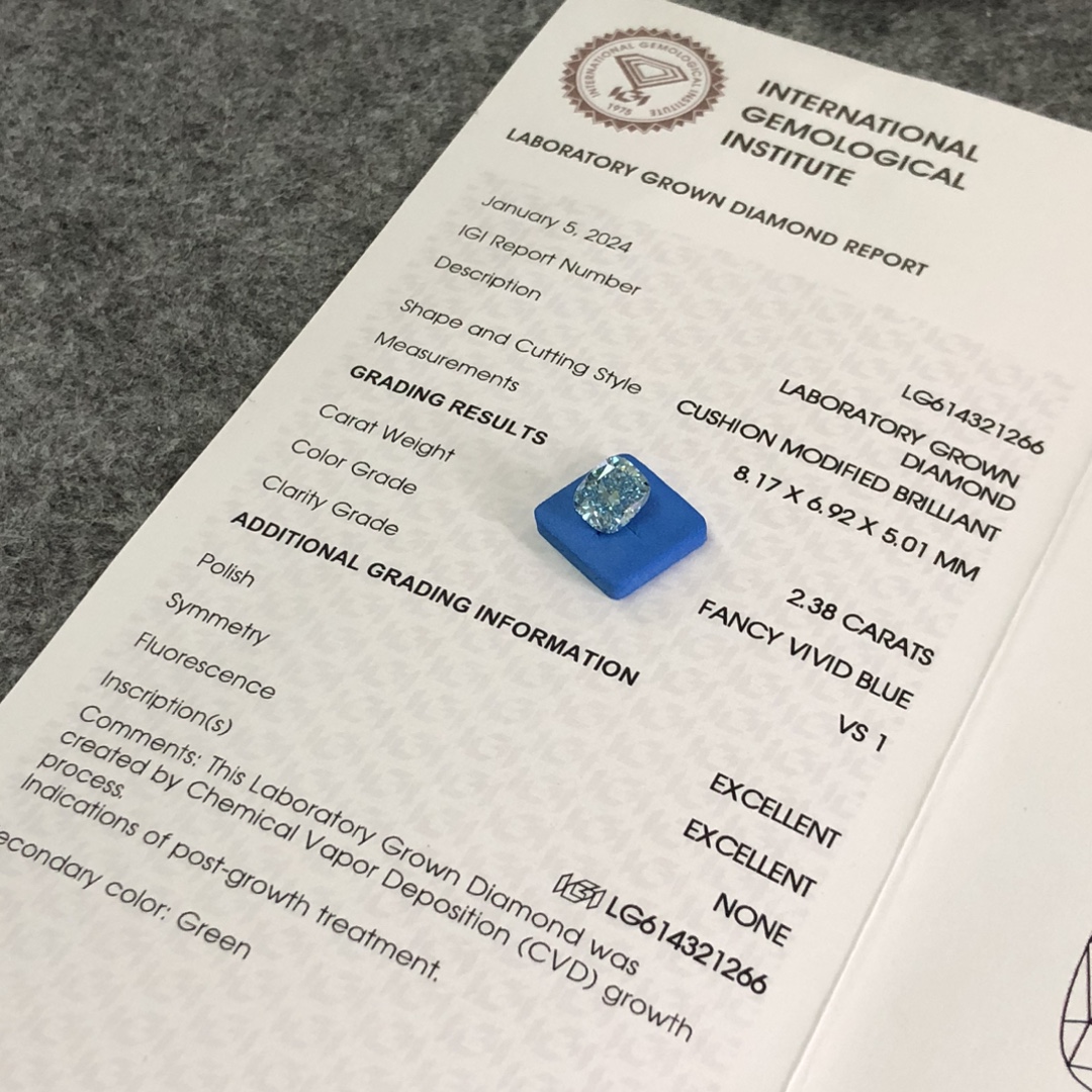 2.38CT Fancy Vivid Blue CVD Cushion Gibag-o nga Brilliant Cut Lab Diamond VS1 EX EX LG614321266 7