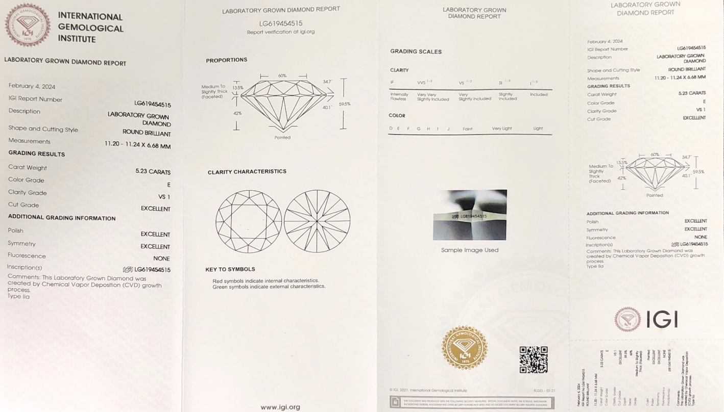Icey Lab Grown Diamond CVD 5.23CT E VS1 3EX LG619454515 | Barang Kemas Messi 8