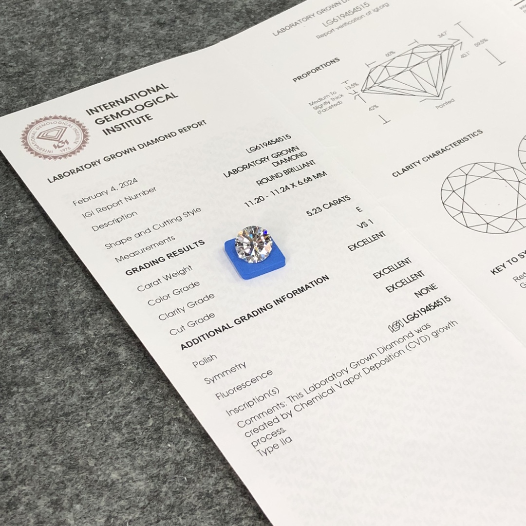 Icey Lab Grown Diamond CVD 5.23CT E VS1 3EX LG619454515 | Barang Kemas Messi 7