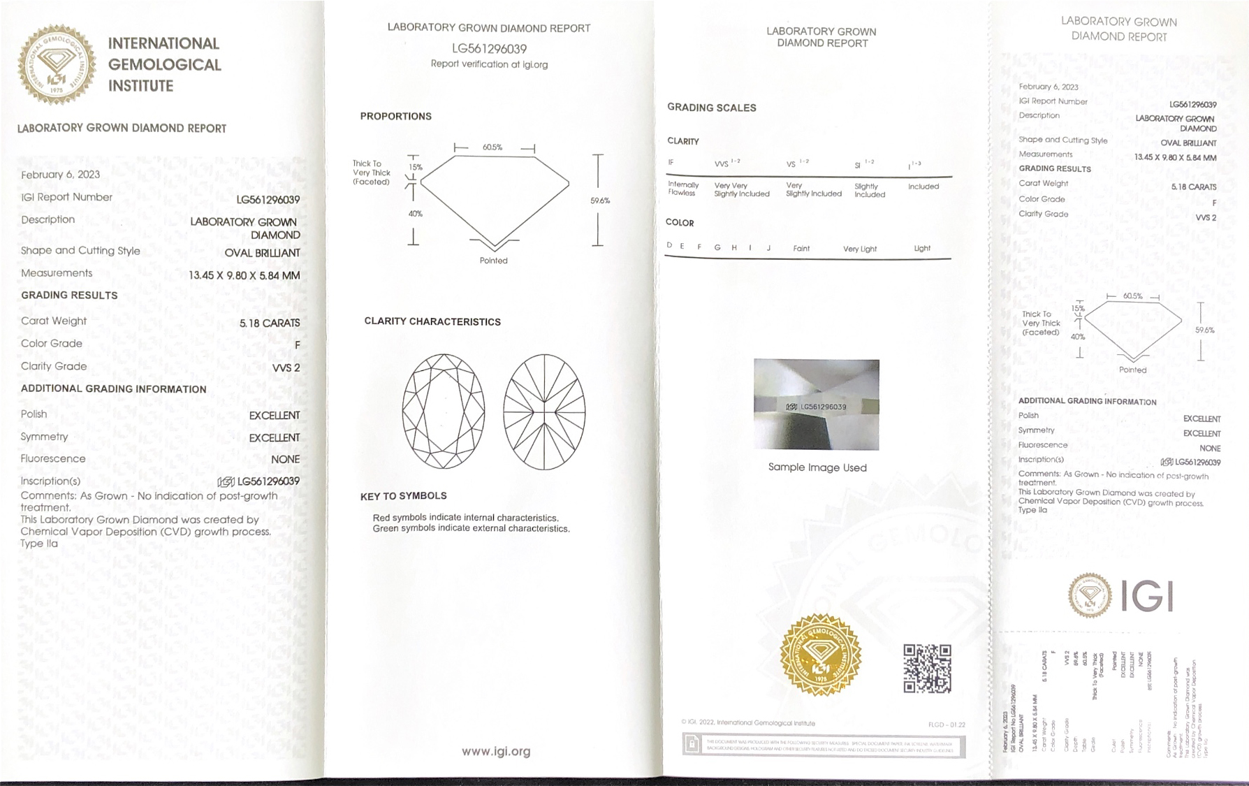 Messi Jewelry Oval shape 5.18carat F VVS2 EX EX CVD Lab Diamond With IGI LG561296039 9