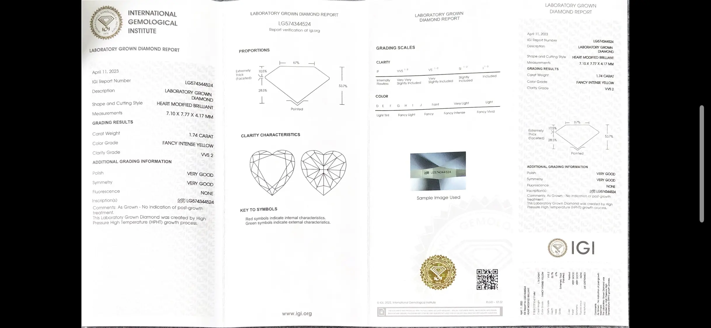 Coup de coeur diamant cultivé en laboratoire 1,74 cmètre fantaisie jaune intense 3