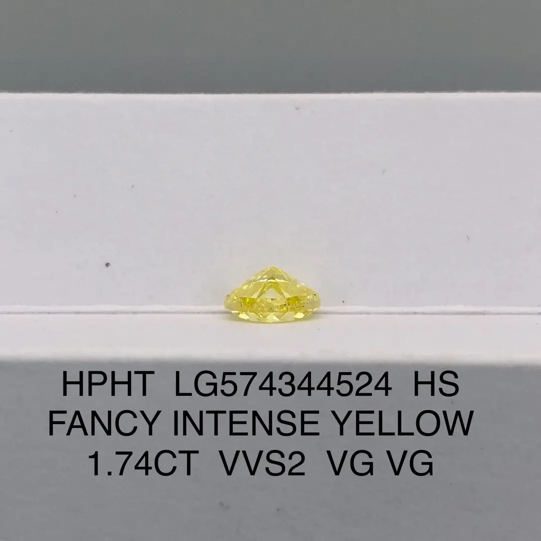 Coup de coeur diamant cultivé en laboratoire 1,74 cmètre fantaisie jaune intense 2