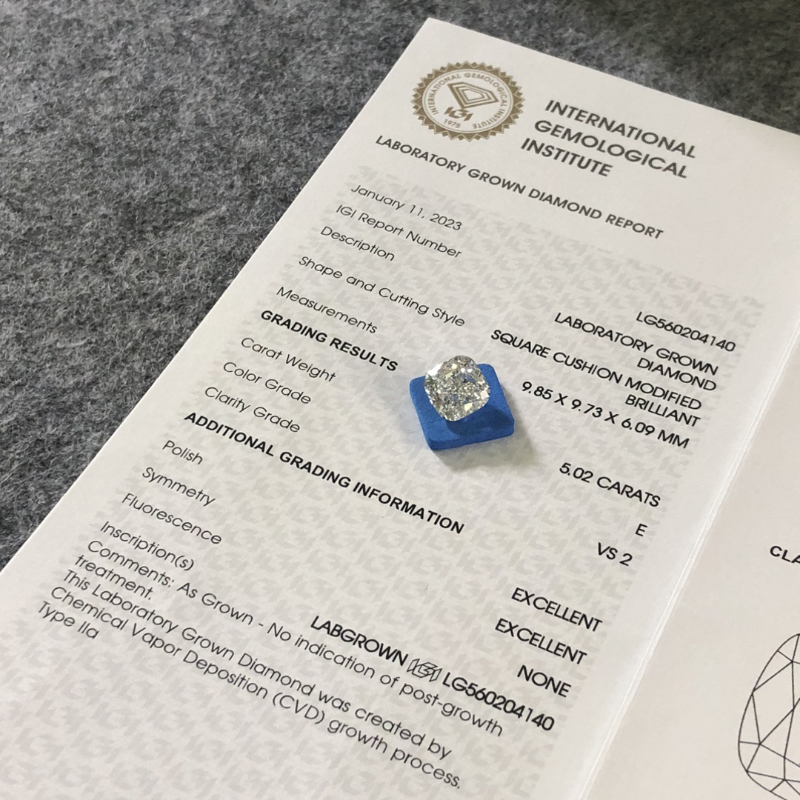 CVD Square Cushion Modified Brilliant Cut Lab Diamond 5.02CT E VS2 EX EX LG560204140 | Messi Alahas 6