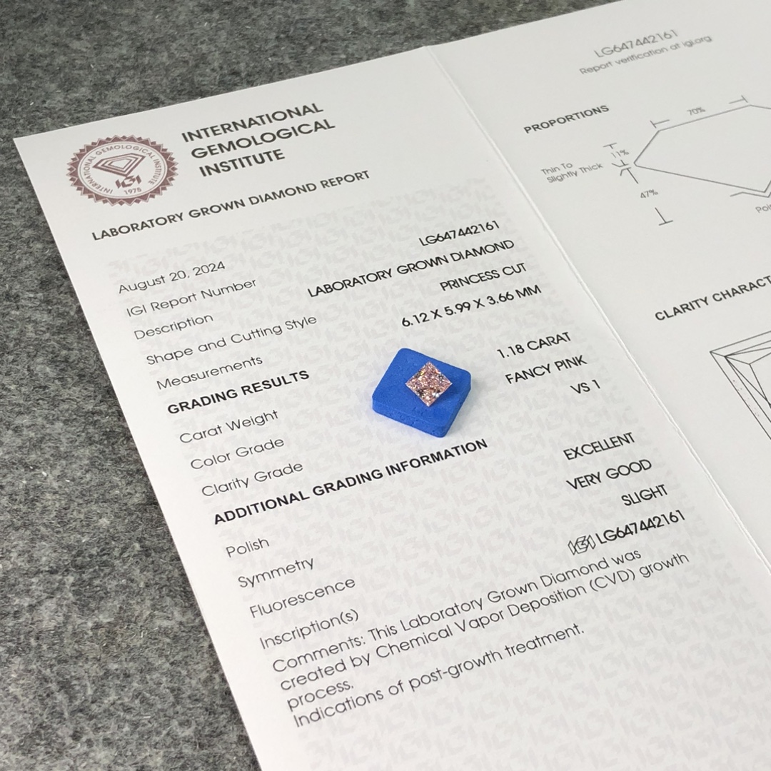Quality SQ FANCY PINK 1.18CT VS1 EX VG CVD Lab Diamond For Jewelry LG647442161 | Messi Jewelry 6