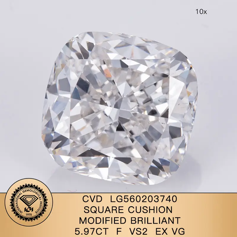 Messi Lab Grown Diamond IGI CVD LG560203740 Cuscini quadrati Brilliant 5,97ct F vs2 EX VG 1