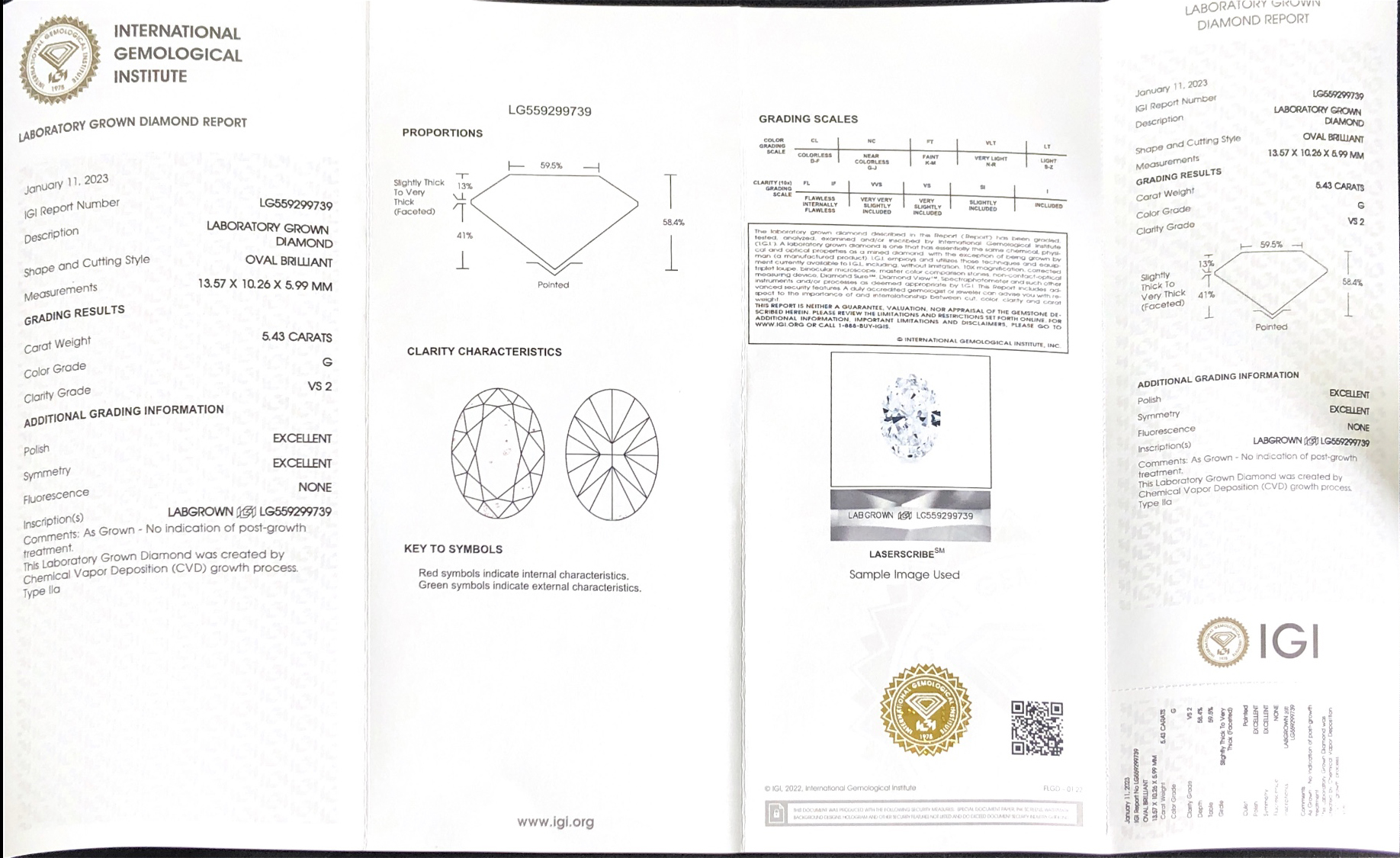 Best Lab Grown Diamond IGI OVAL CVD LG559299739 5.43CT G VS2 EX EX Syarikat - Barang Kemas Messi 9