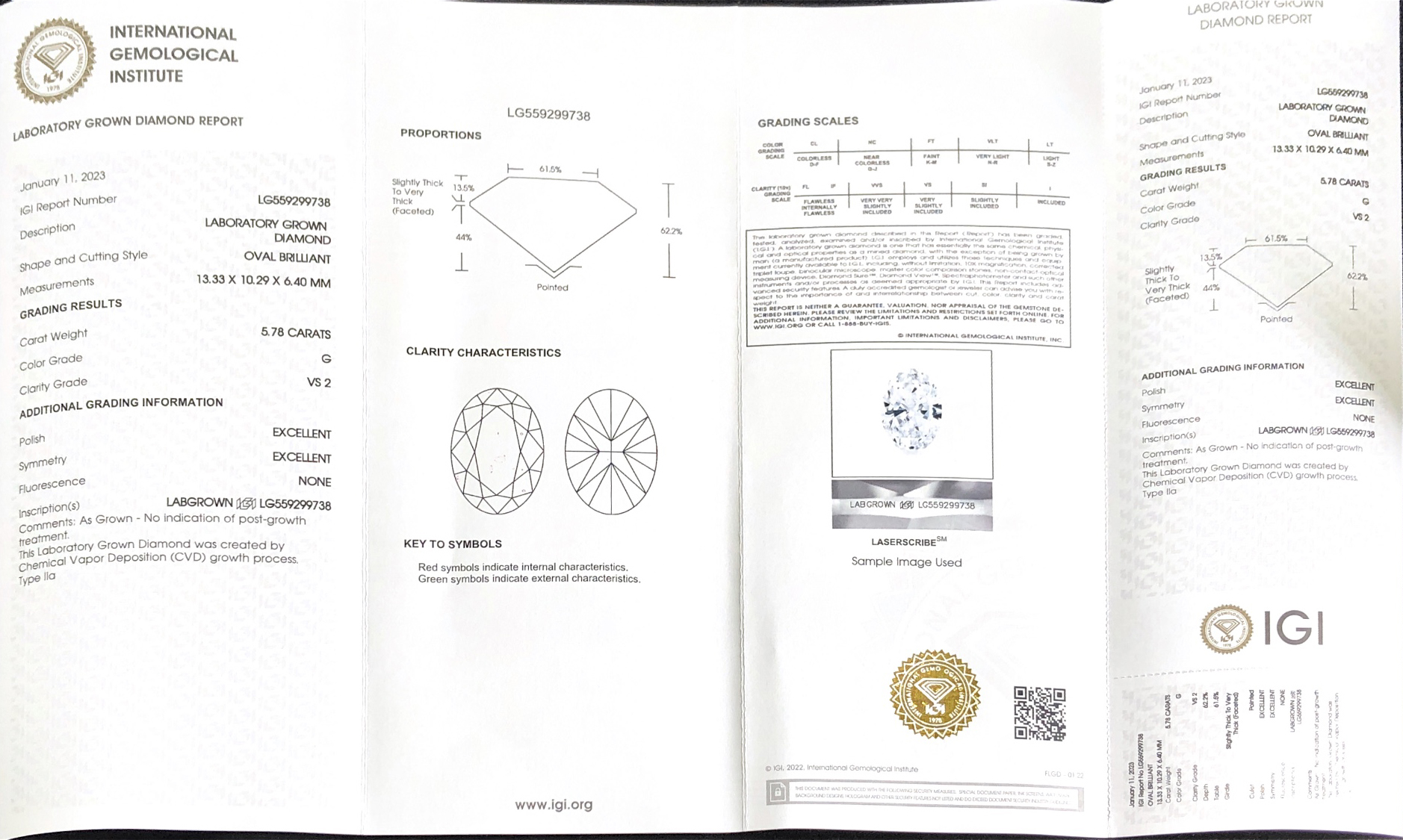 Dekalidad nga IGI Lab Grown Diamond CVD LG559299738 Oval 5.78CT G VS2 EX EX Manufacturer | Messi Alahas 12