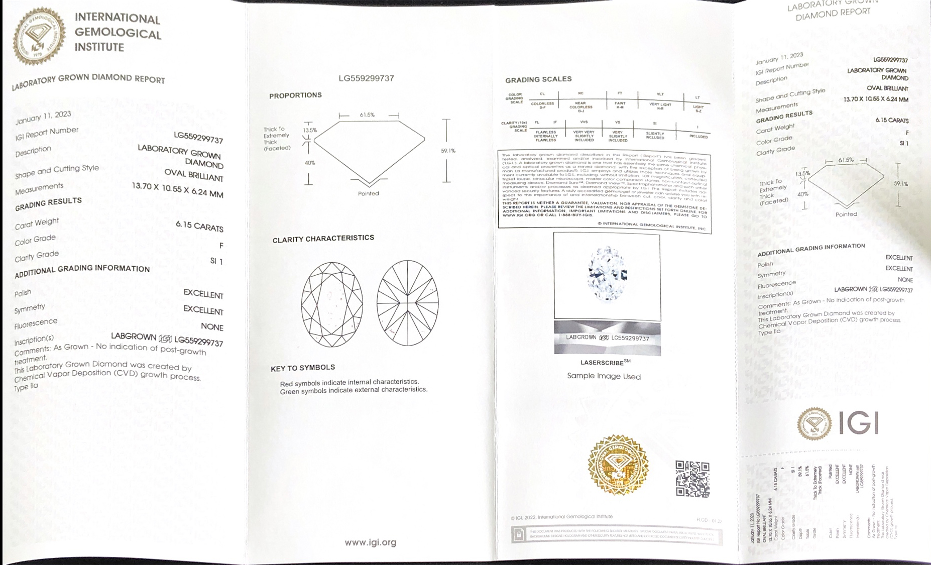 IGI Lab Grown Diamond 0V 6.15CT F SI1 EX EX CVD LG559299737 Terbaik Syarikat - Barang Kemas Messi 13
