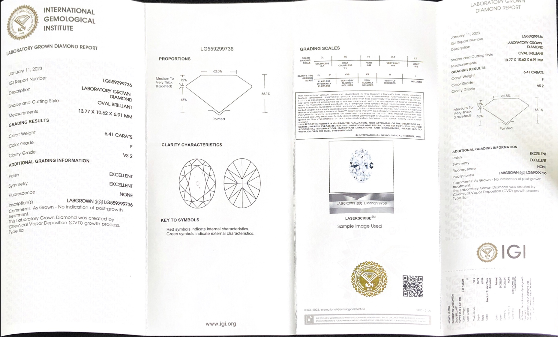Lab Grown Diamond IGI CVD LG559299736 0V 6.41CT F VS2 EX EX 8