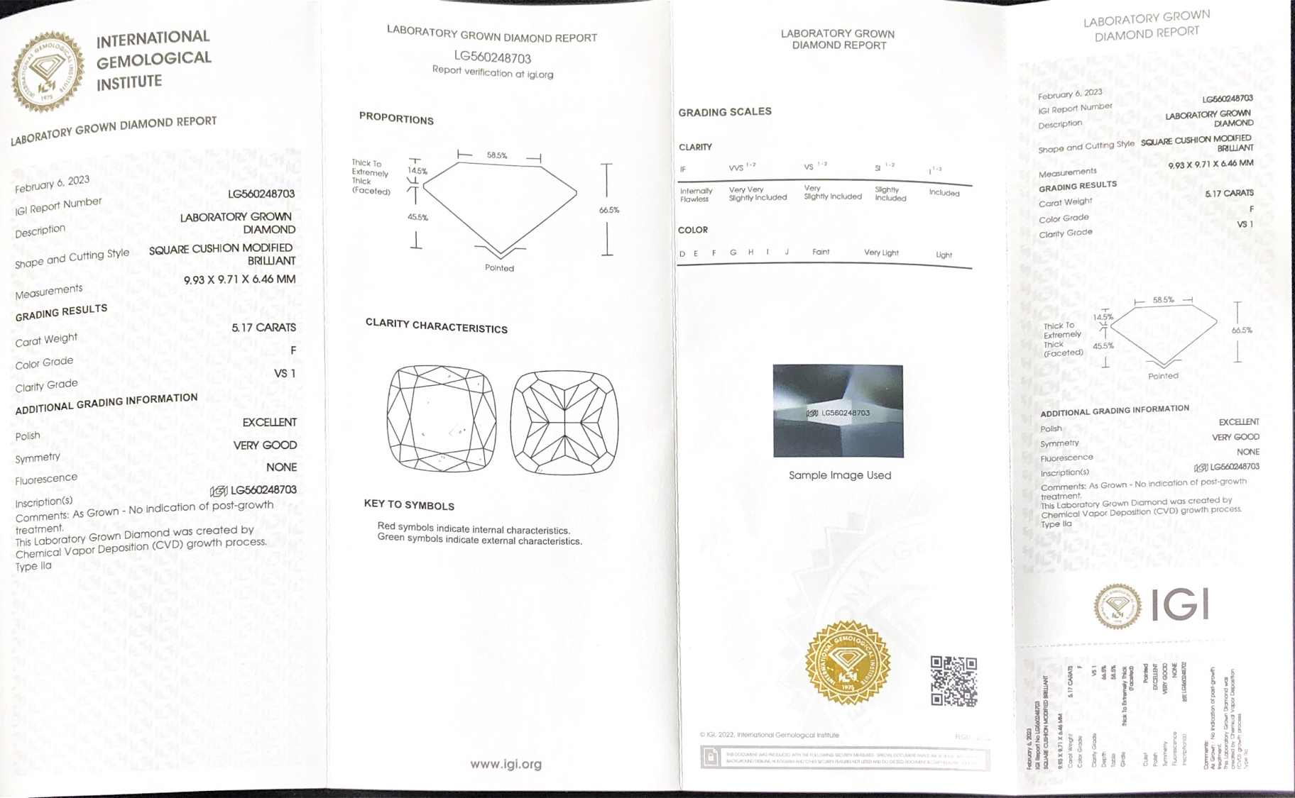 Ang Messi Alahas Ipasibo ang Square Cushion 5.17CT F VS1 EX VG Lab Diamond nga adunay IGI certificate LG560248703 9