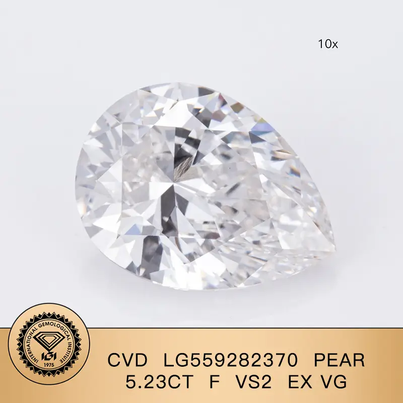 Lab Grown Diamond IGI CVD LG559282370 Pear 5.23ct F vs2 Ex VG 1