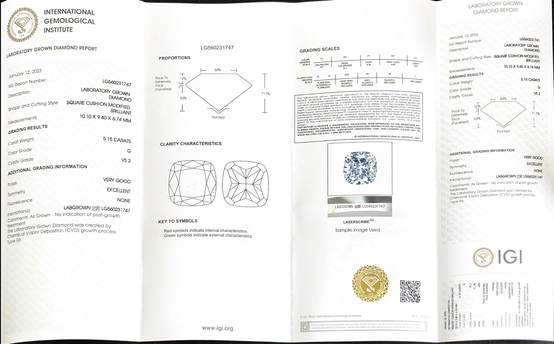 Messi Alahas Ipasibo ang Cushion 5.15CT G VS2 VG EX Lab Diamond nga adunay IGI certificate LG560231747 9