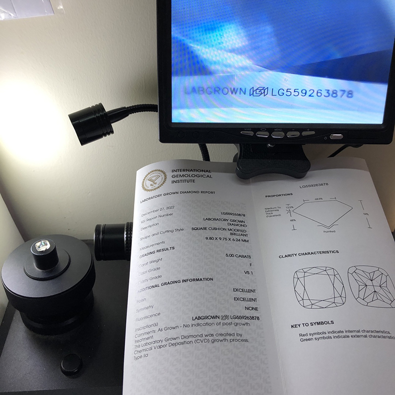 IGI Lab Grown Diamond CVD LG559263878 SQUARE CUSHION MODIFIED BRILLIANT 5.00CT F VS1 2EX 12