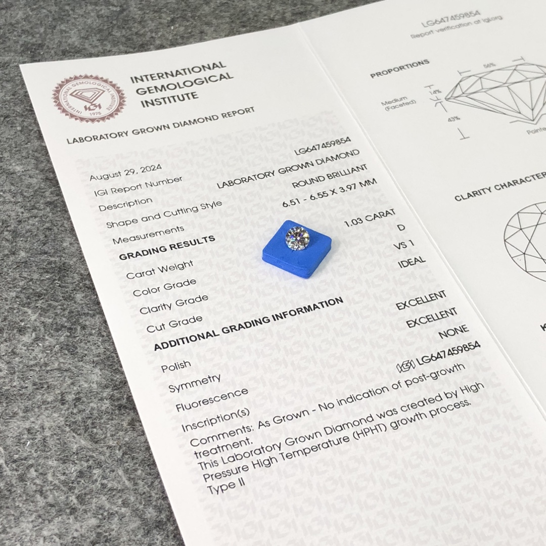 HPHT 1.03CT D VS1 ID EX EX Lab Diamond Pembekal Terbaik LG647459854 | Barang Kemas Messi 7
